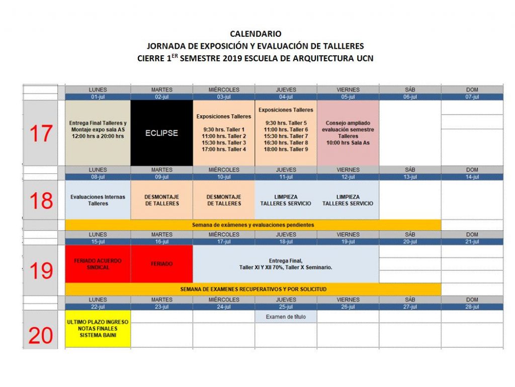 JORNADA DE EXPOSICIÓN Y EVALUACIÓN DE TALLERES, CIERRE 1ER SEMESTRE 2019 ESCUELA DE ARQUITECTURA UCN