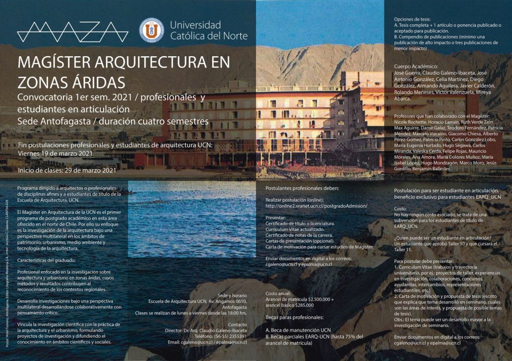 MAZA: Programa de Magíster Arquitectura en Zonas Áridas / EARQ_UCN: Convocatoria 1er sem. 2021